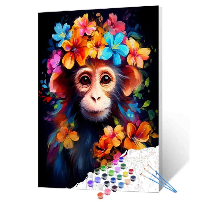 Monkey and Flowers Acrylic Paint by Numbers