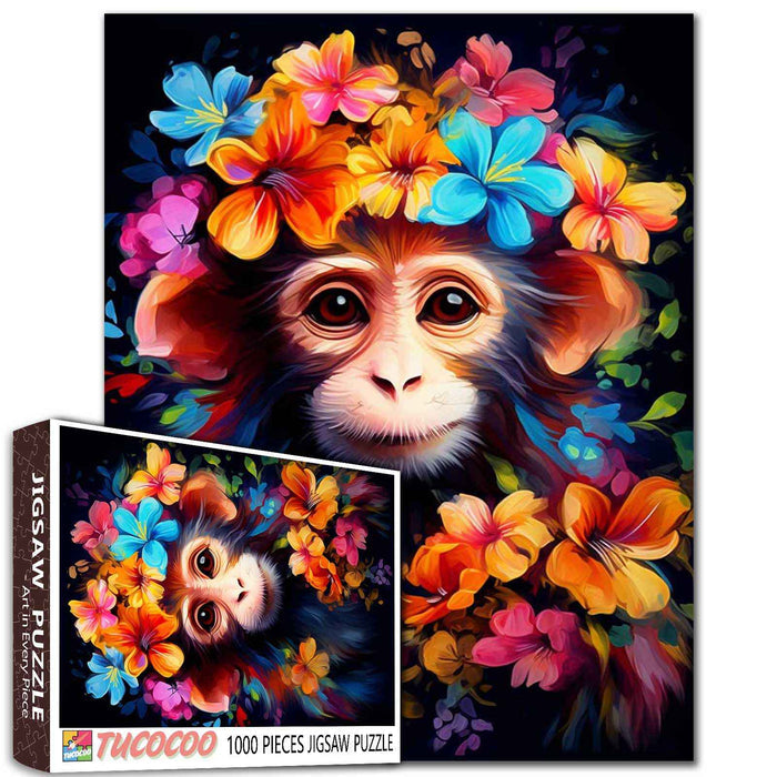 Monkey with Flower Crown Jigsaw Puzzle