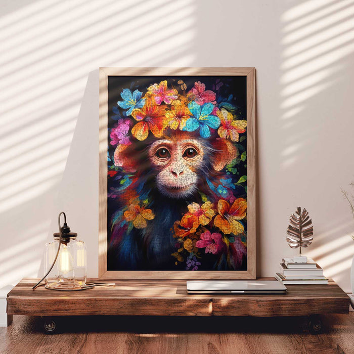 Monkey with Flower Crown Jigsaw Puzzle
