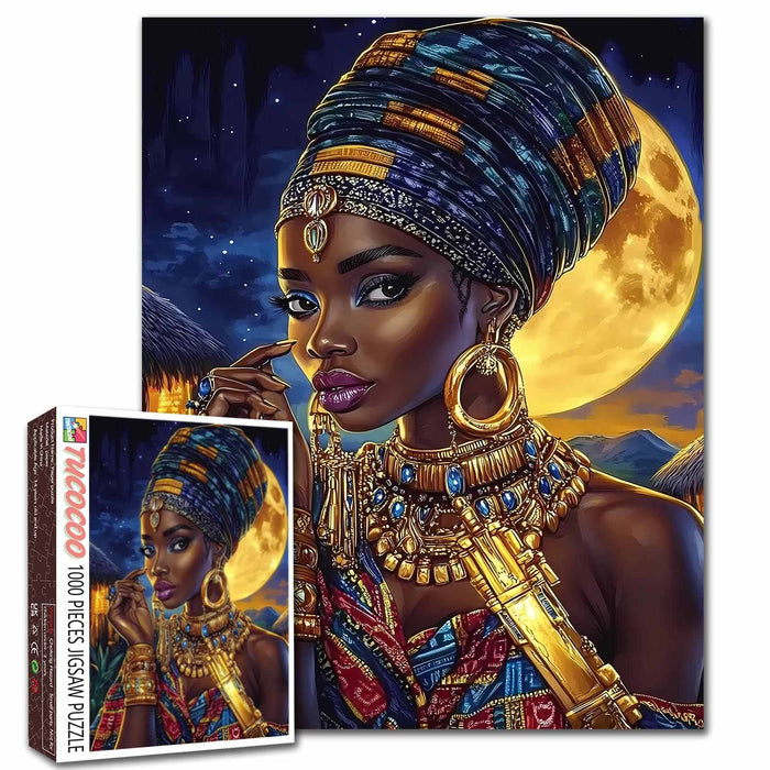 Moonlit African Queen Portrait Jigsaw Puzzle