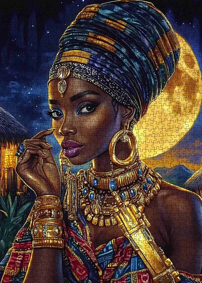 Moonlit African Queen Portrait Jigsaw Puzzle