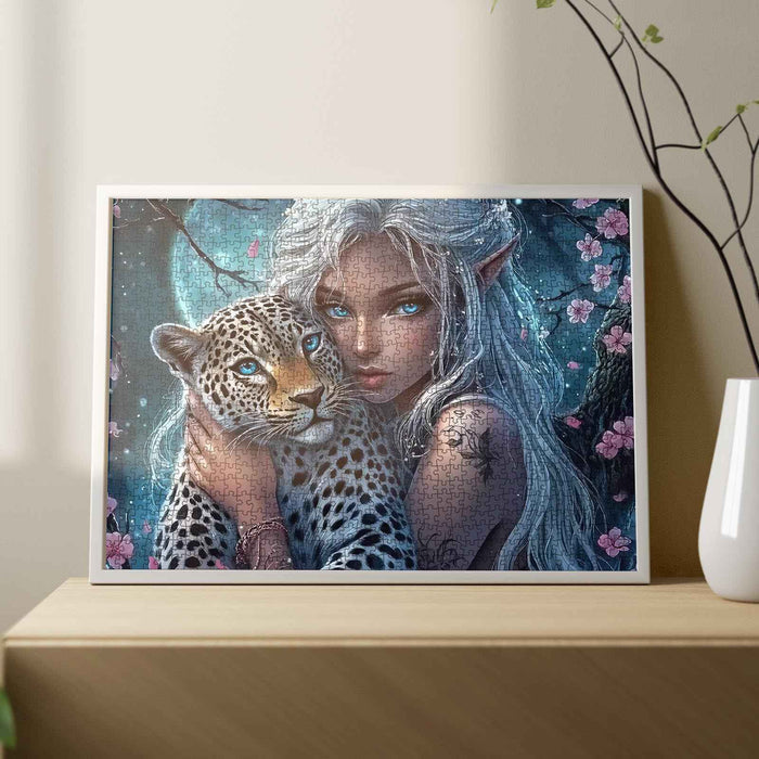 Moonlit Elf and Leopard Jigsaw Puzzle
