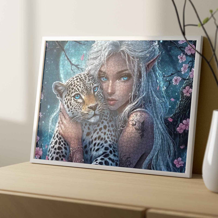 Moonlit Elf and Leopard Jigsaw Puzzle