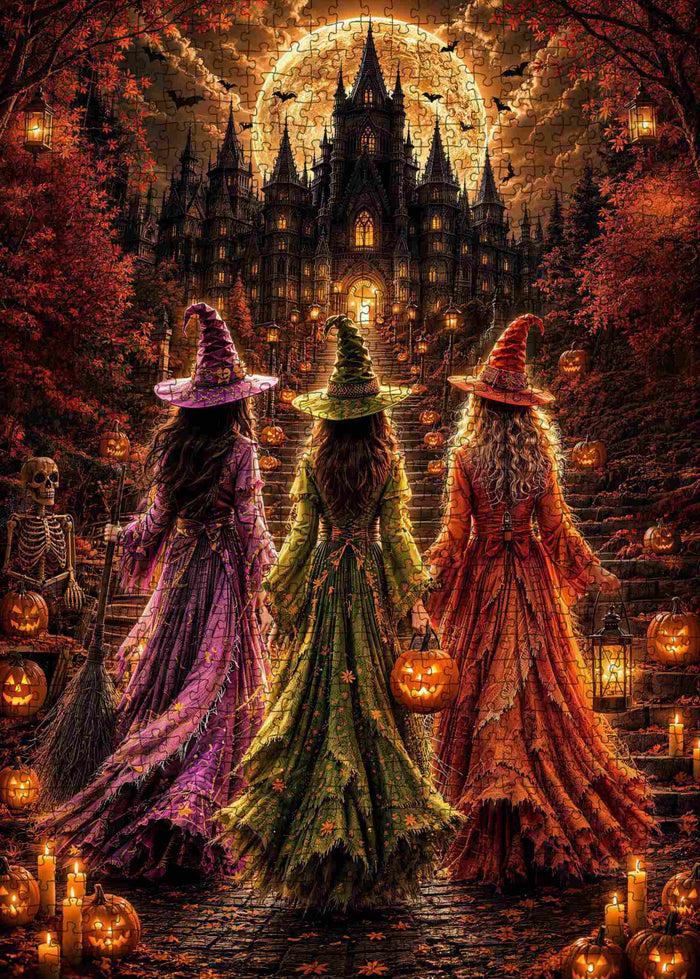 Moonlit Halloween Witch Castle Jigsaw Puzzle