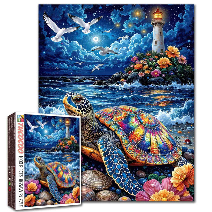 Moonlit Sea Turtle Lighthouse Jigsaw Puzzle