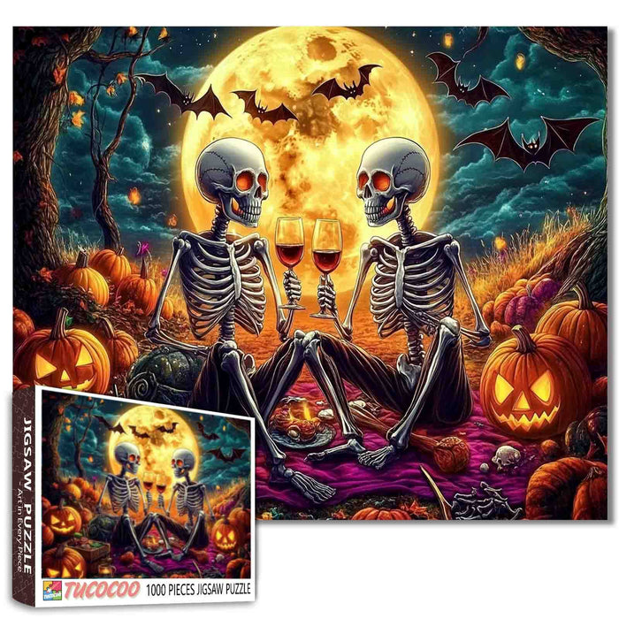 Moonlit Skeleton Halloween Toast Jigsaw Puzzle