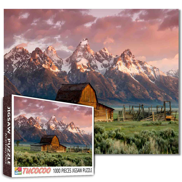 Mountain Sunrise Barn Jigsaw Puzzle