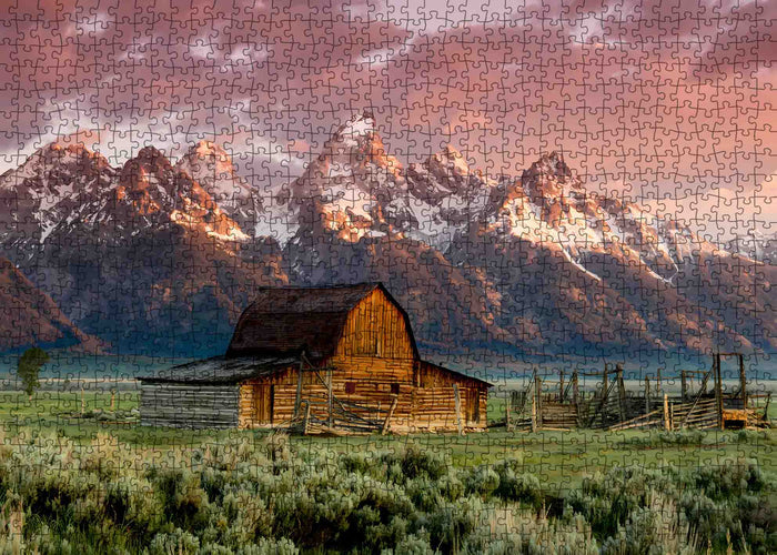 Mountain Sunrise Barn Jigsaw Puzzle