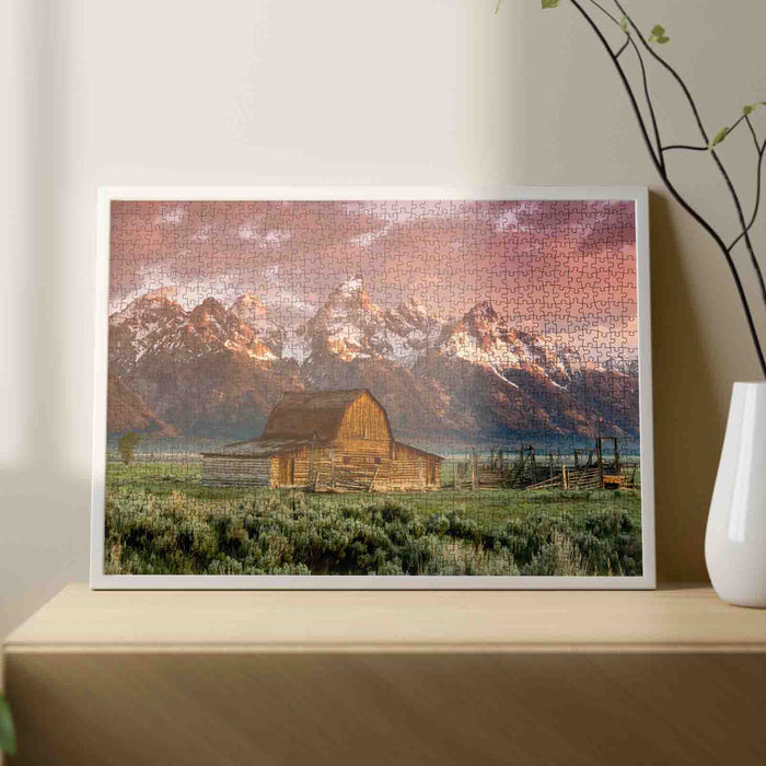 Mountain Sunrise Barn Jigsaw Puzzle