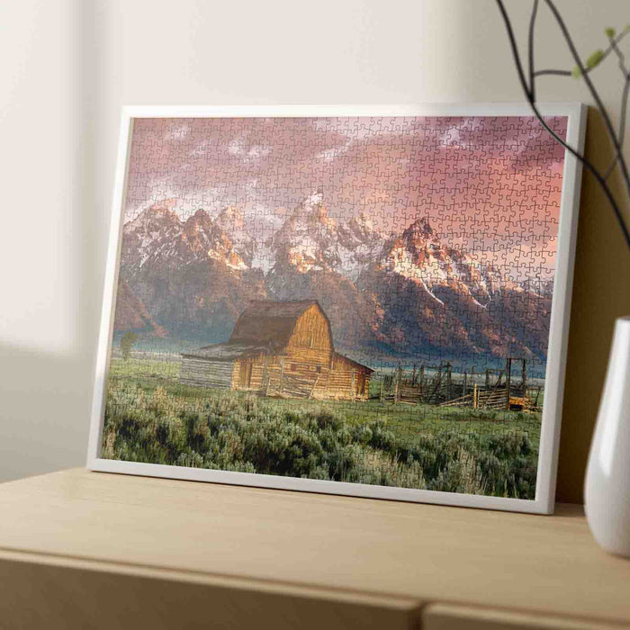 Mountain Sunrise Barn Jigsaw Puzzle