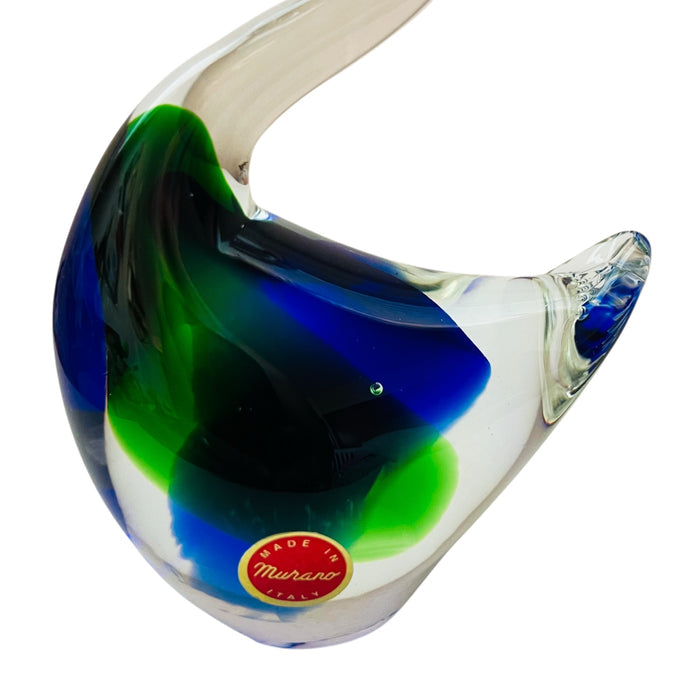 Murano Glass Swan Figurine Blue and Green Art Glass Italy