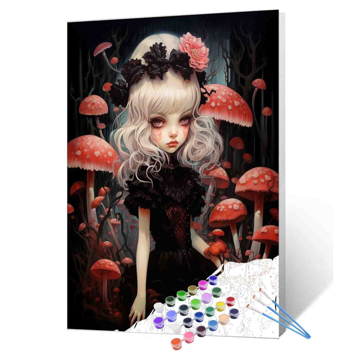 Mushroom Forest Girl Paint by Numbers