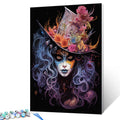 Mystic Woman with Floral Skull Hat Paint by Numbers