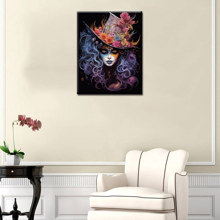 Mystic Woman with Floral Skull Hat Paint by Numbers
