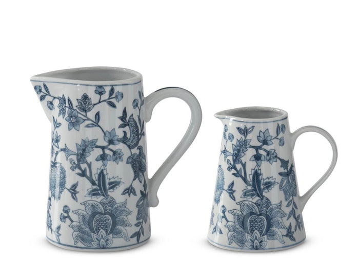 NAVY BLUE & WHITE PORCELAIN CHINOISERIE PITCHERS
