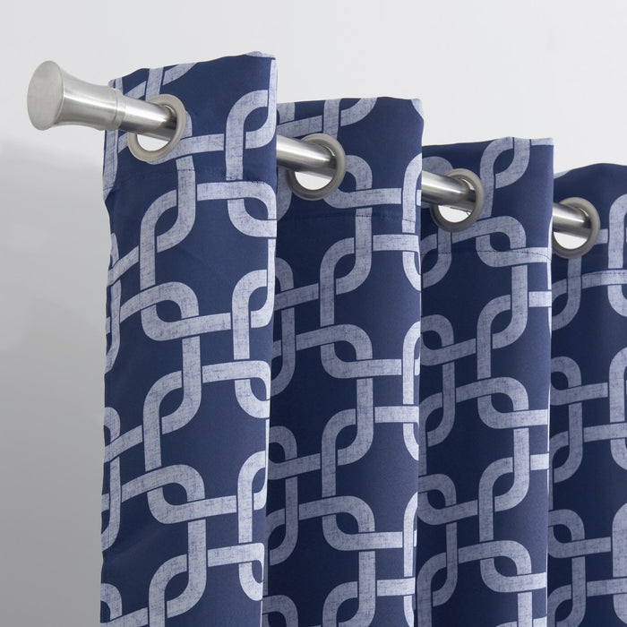 Navy Interlock Window Curtain Panel • Coastal Compass Home Decor