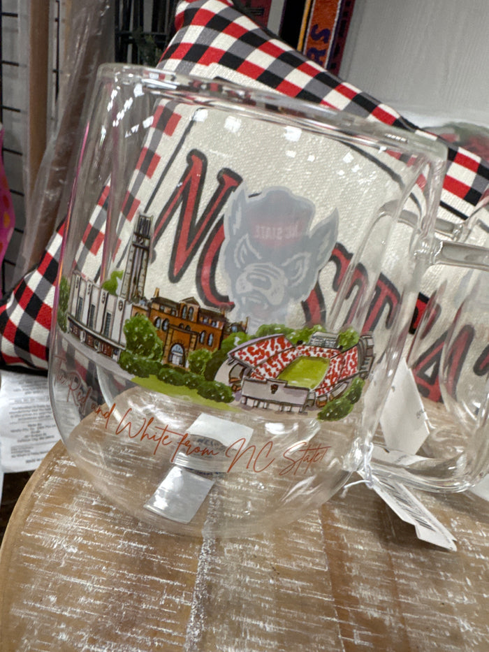 NC State landmark glass mug