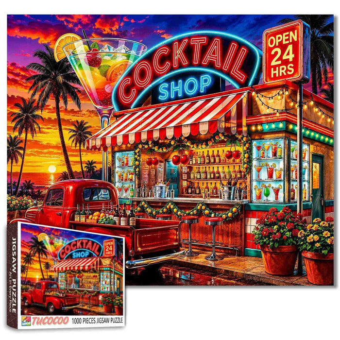 Neon Cocktail Sunset Bar Jigsaw Puzzle