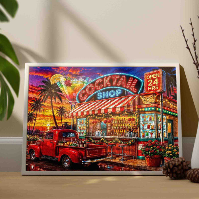 Neon Cocktail Sunset Bar Jigsaw Puzzle