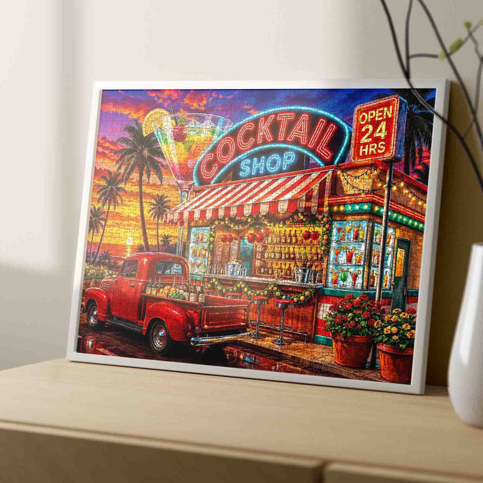 Neon Cocktail Sunset Bar Jigsaw Puzzle