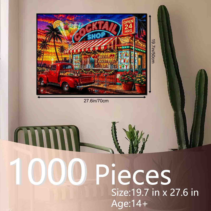 Neon Cocktail Sunset Bar Jigsaw Puzzle