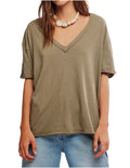Nina V Neck Tee - Olive Stone