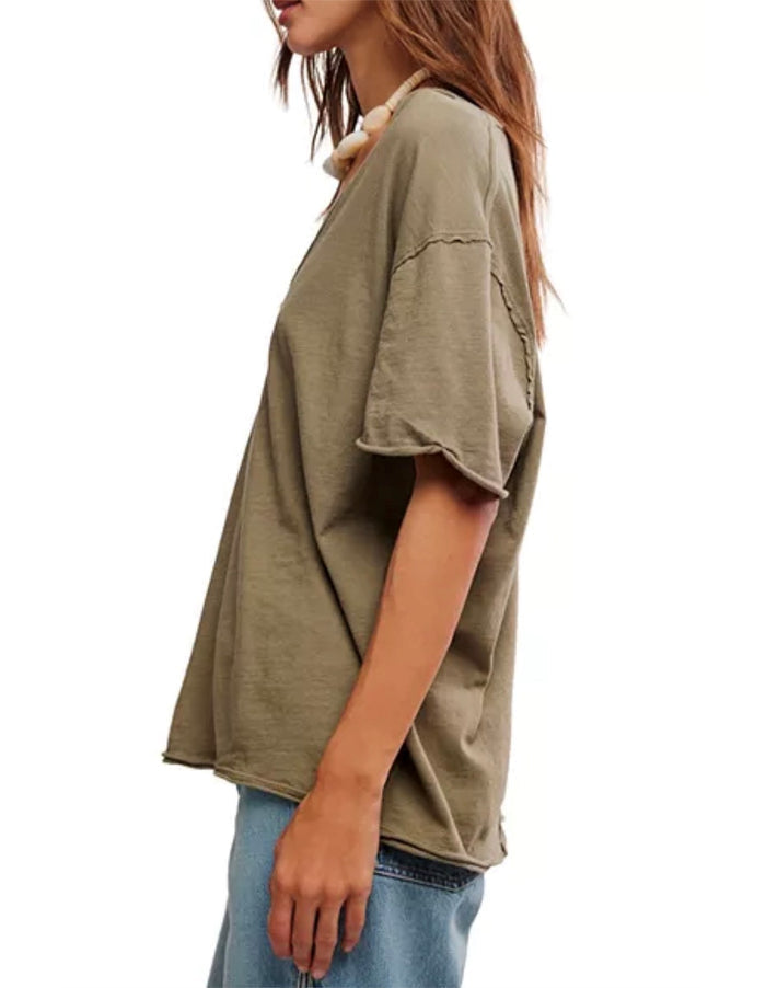 Nina V Neck Tee - Olive Stone