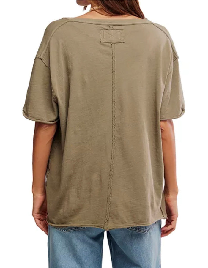 Nina V Neck Tee - Olive Stone