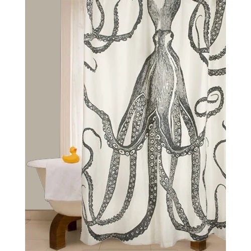 Octopus Coastal Cotton Shower Curtain - Coastal Bath Decor - Coastal Compass Home Decor