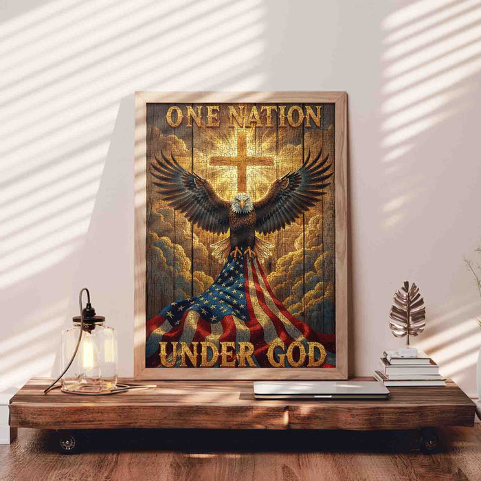 One Nation Under God Eagle American Flag Jigsaw Puzzle