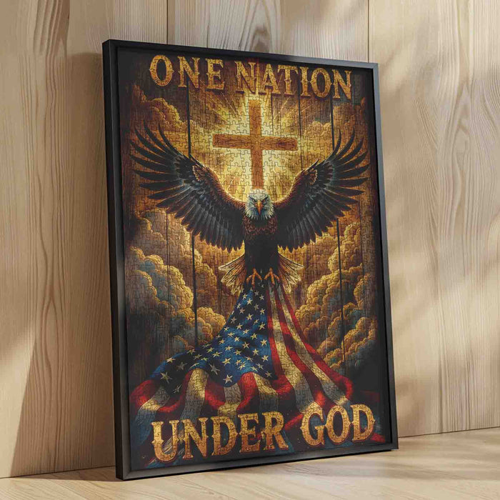 One Nation Under God Eagle American Flag Jigsaw Puzzle