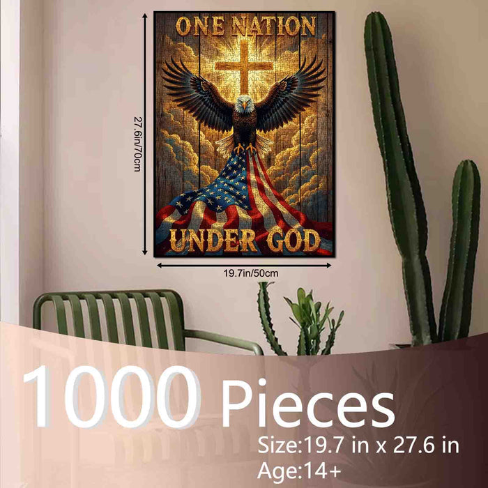 One Nation Under God Eagle American Flag Jigsaw Puzzle