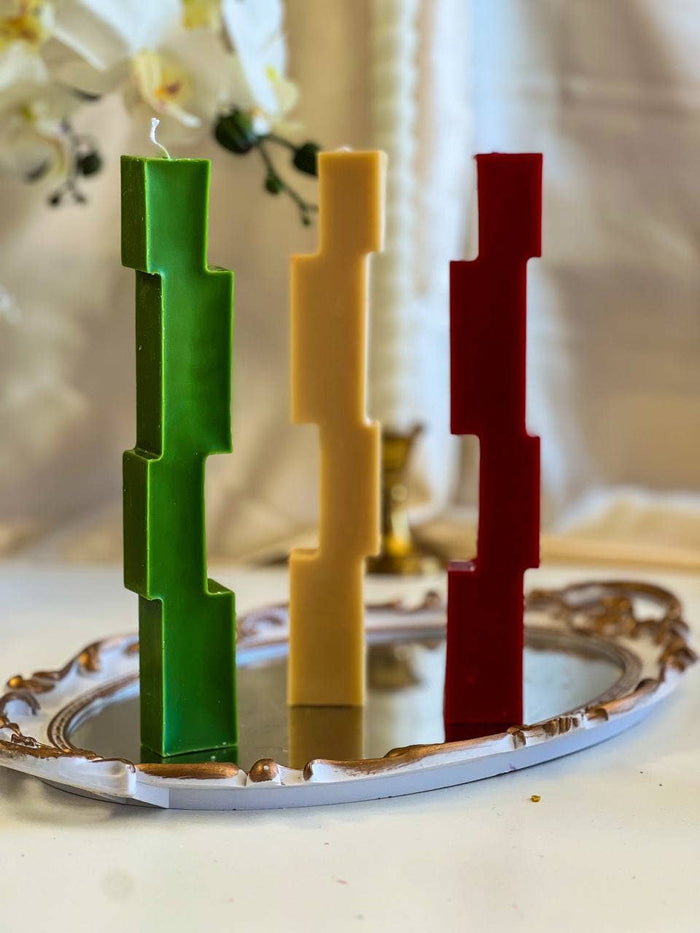 Pair of Unique Design Pillar I Candle - Cream