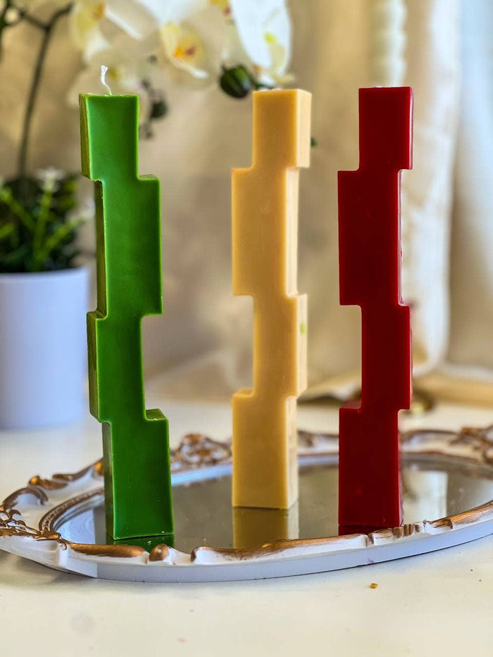Pair of Unique Design Pillar I Candle - Cream