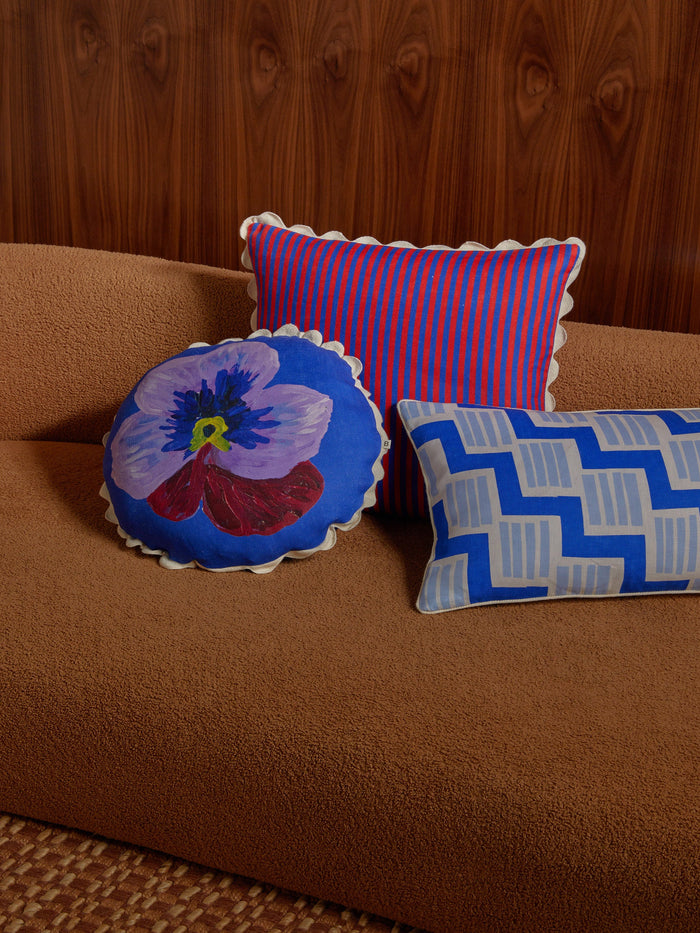 Pansy Klein Blue 45cm Round Cushion styled