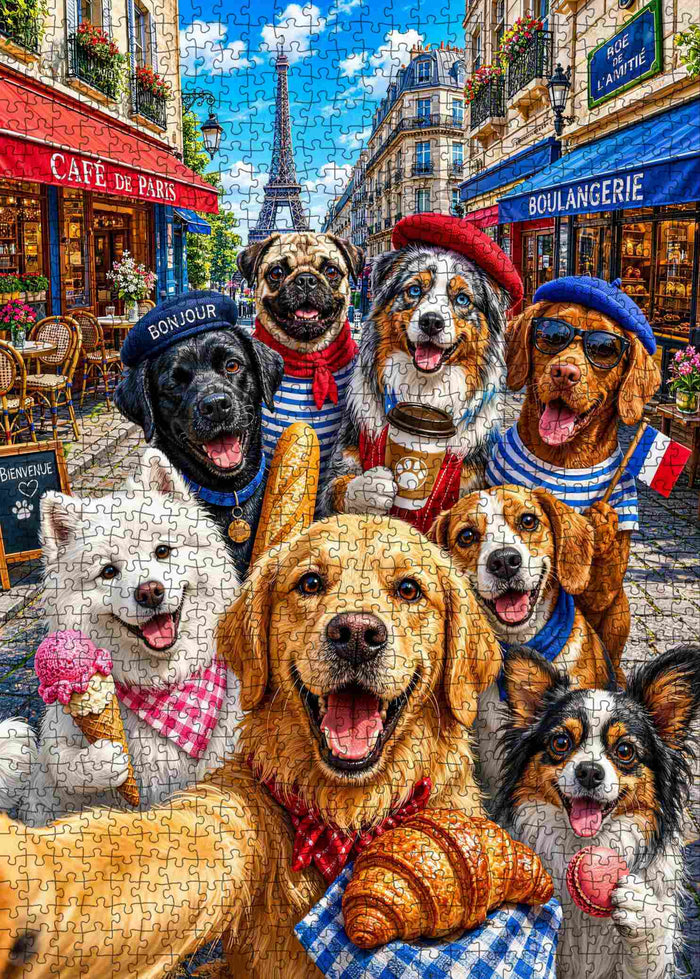 Paris Café Dog Friends Jigsaw Puzzle