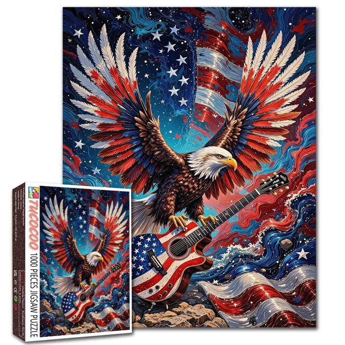 Patriotic Eagle Rock Guitar Jigsaw Puzzle