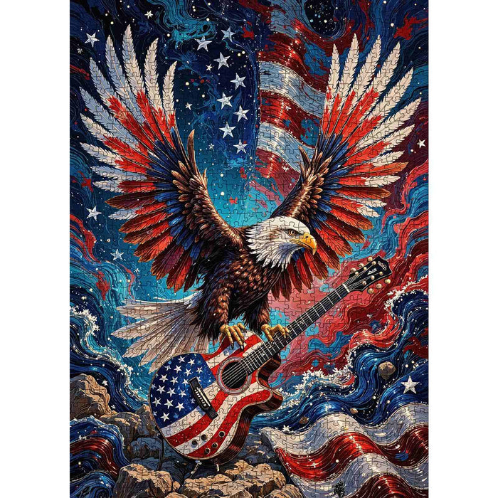 Patriotic Eagle Rock Guitar Jigsaw Puzzle