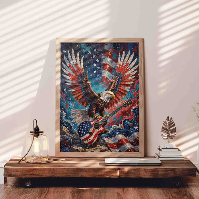 Patriotic Eagle Rock Guitar Jigsaw Puzzle