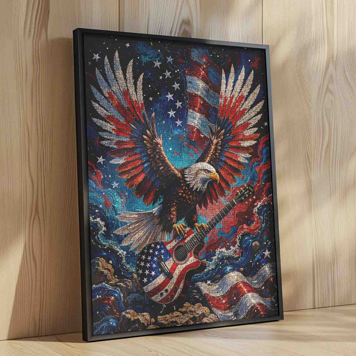 Patriotic Eagle Rock Guitar Jigsaw Puzzle