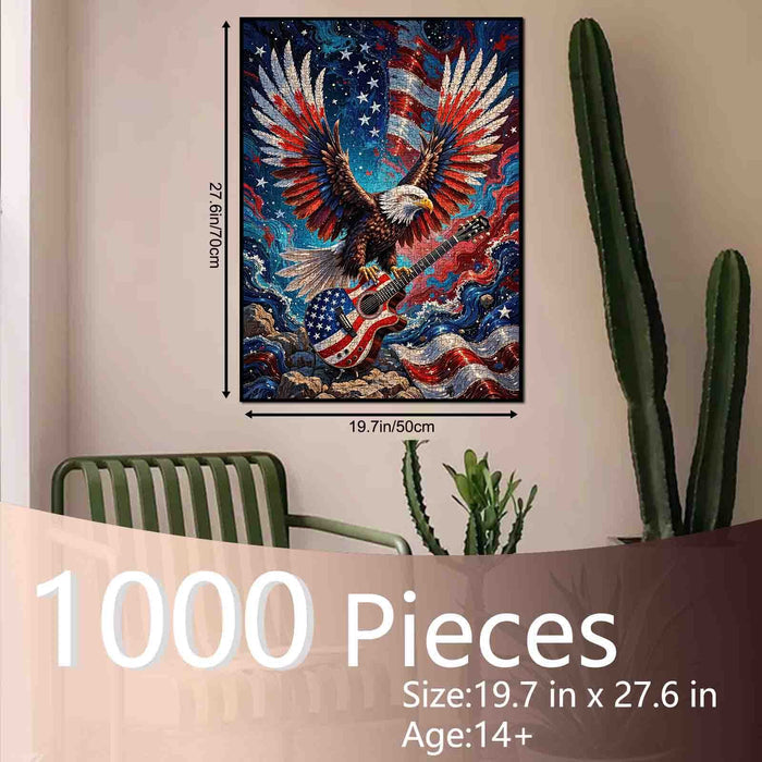 Patriotic Eagle Rock Guitar Jigsaw Puzzle