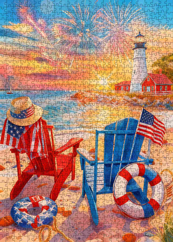 Patriotic Lighthouse Beach Jigsaw Puzzle