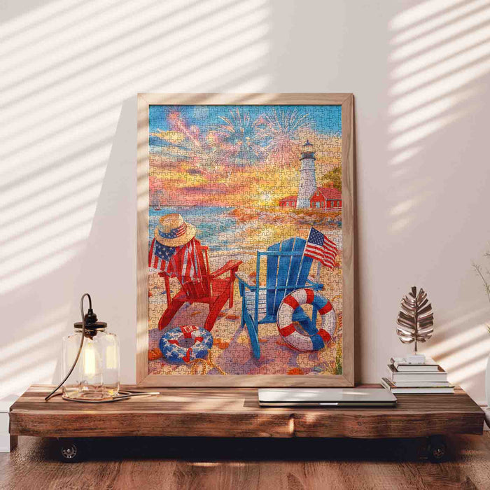 Patriotic Lighthouse Beach Jigsaw Puzzle