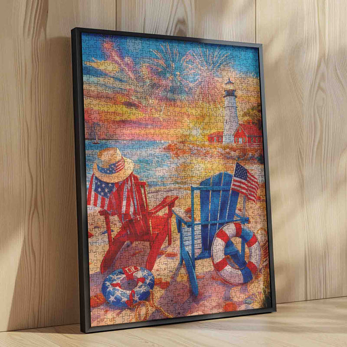 Patriotic Lighthouse Beach Jigsaw Puzzle