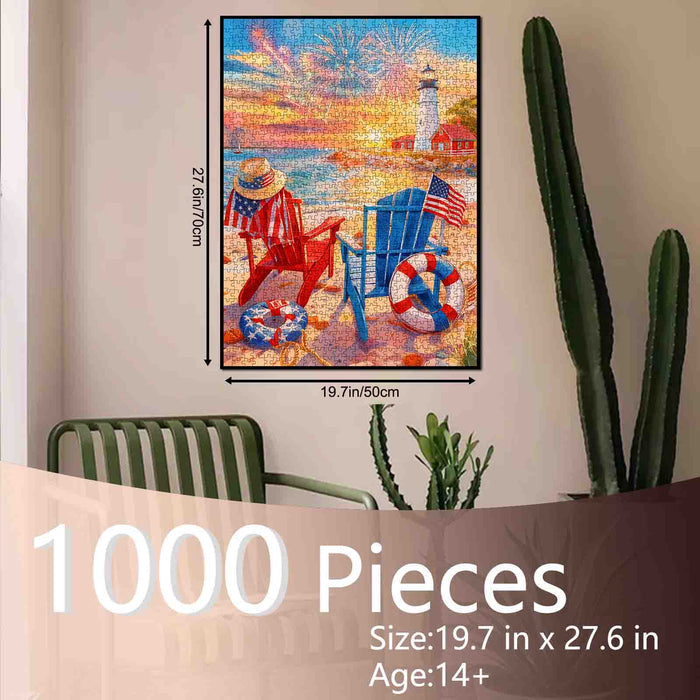 Patriotic Lighthouse Beach Jigsaw Puzzle