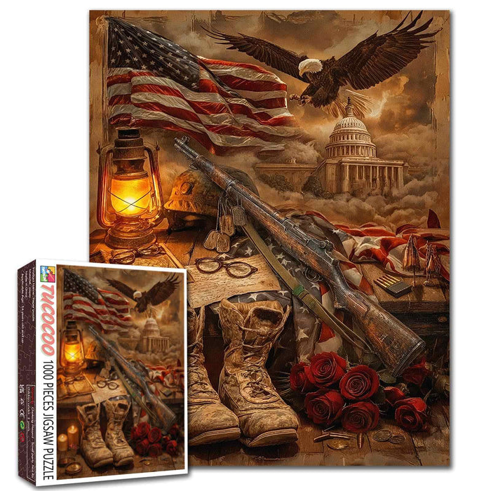 Patriotic Military Memorial American Flag Eagle Jigsaw Puzzle