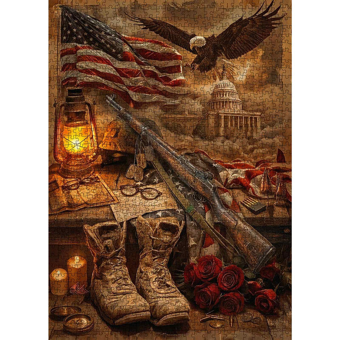 Patriotic Military Memorial American Flag Eagle Jigsaw Puzzle