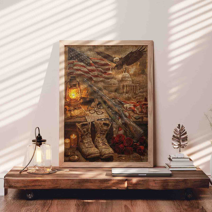 Patriotic Military Memorial American Flag Eagle Jigsaw Puzzle