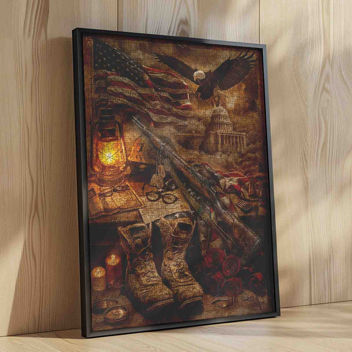 Patriotic Military Memorial American Flag Eagle Jigsaw Puzzle