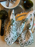 Peacock Linen Napkin - white & green